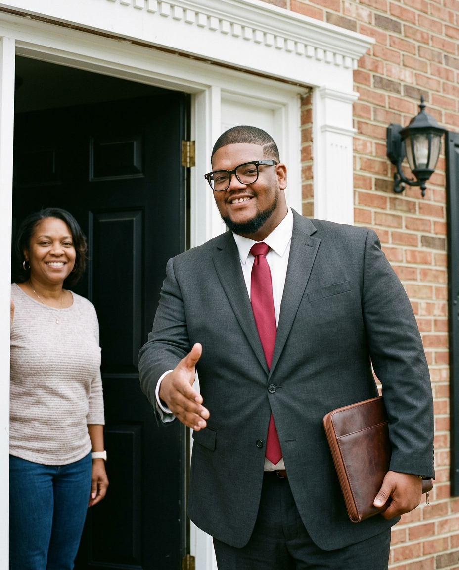 A mobile notary meeting with clients at their home