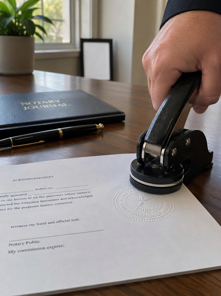 A Virginia notary seal on signed documents